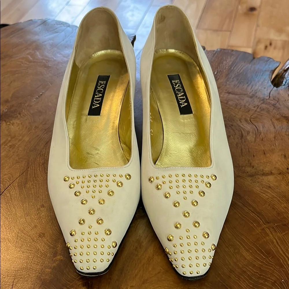 Escada White and Gold Flats with Geometric Embellishments - Picture 1 of 15